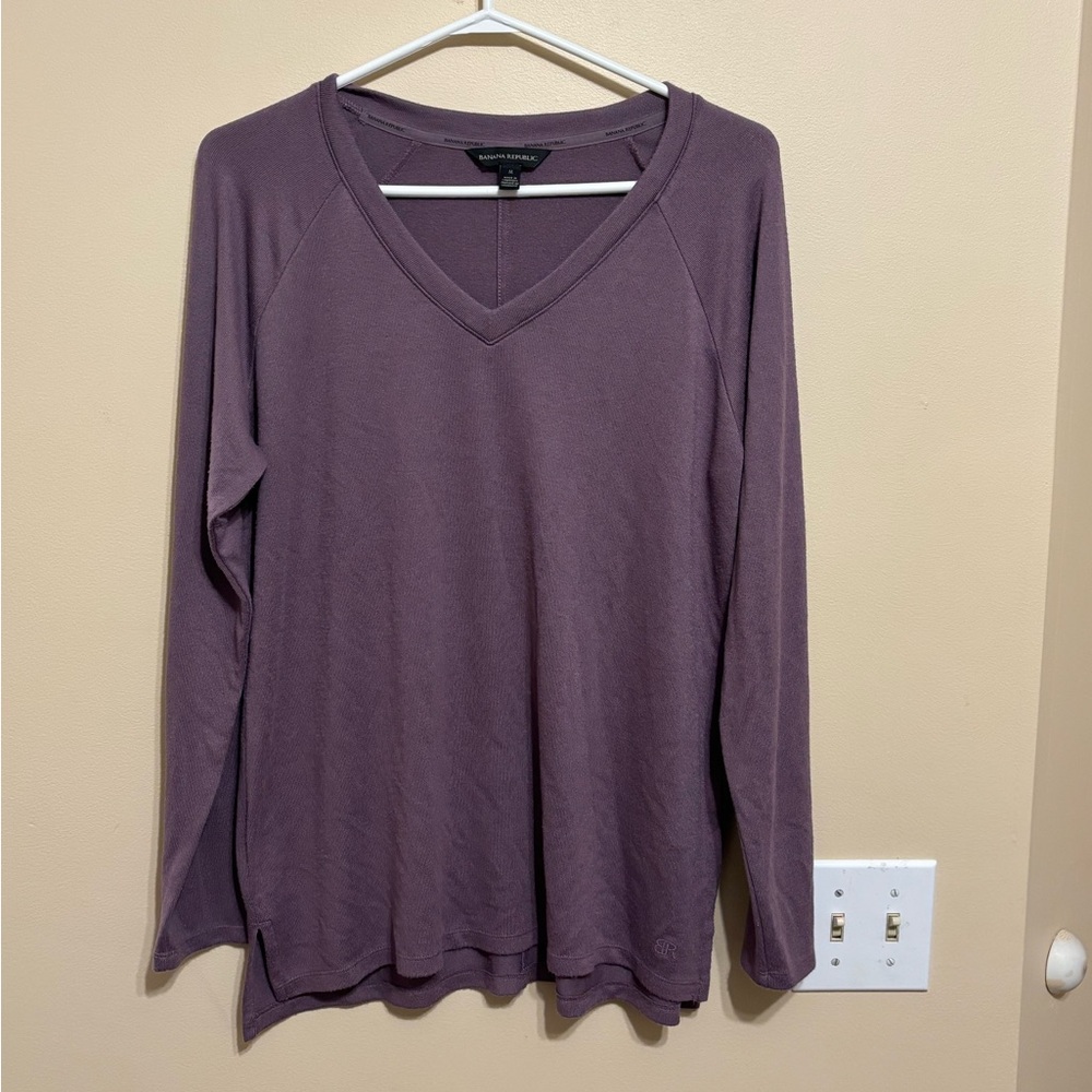 Banana Republic V-Neck Long Sleeve Top in Plum